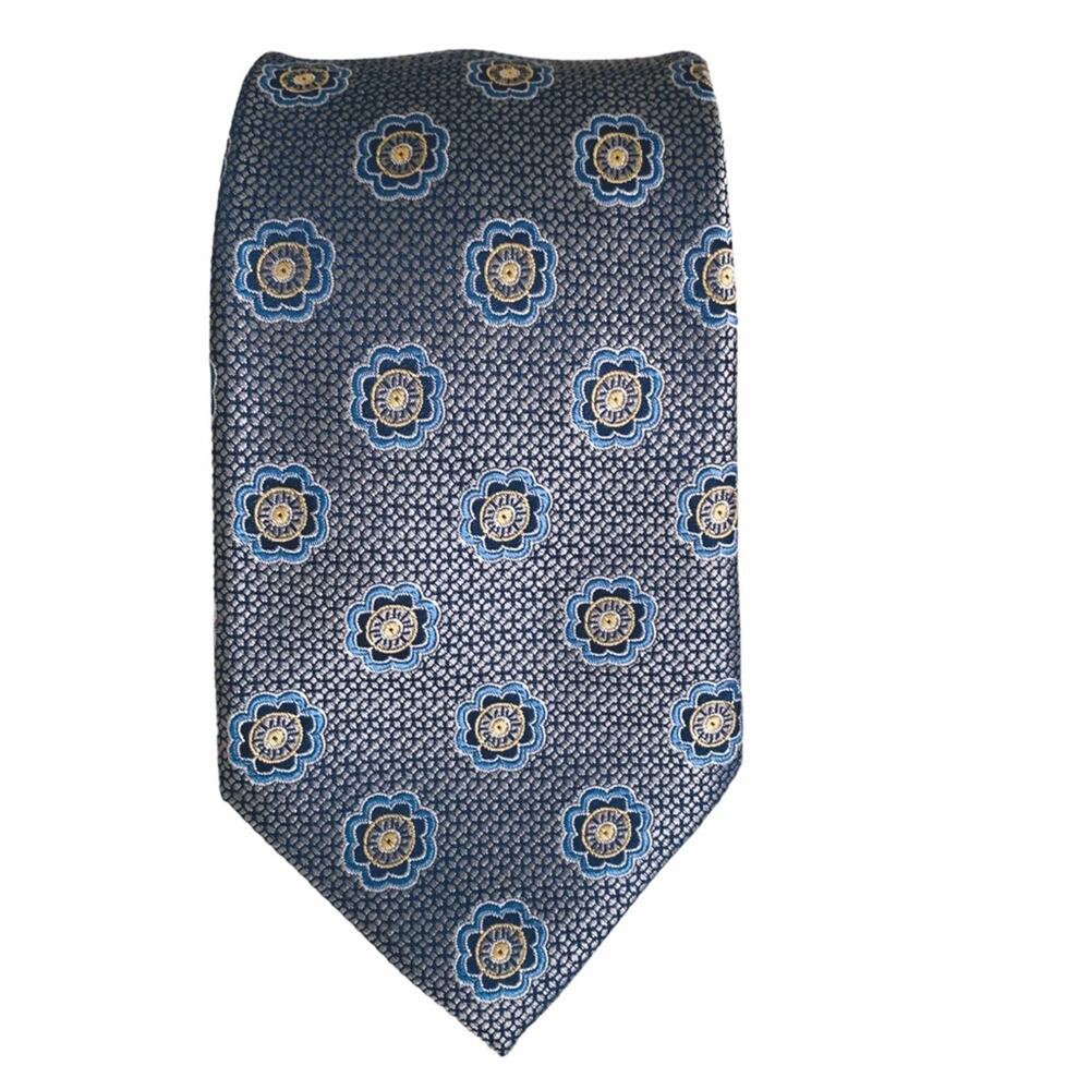 Bruno Piattellli Blue Floral Medallion Print 100% Silk Xtra Long Tie